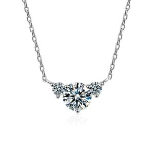 Elegant S925 sterling silver three-stone moissanite necklace with brilliant round cut pendant