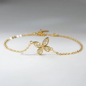Bracelet Papillon en Argent Sterling 925 avec Moissanite pour Femme Moissanite Couleur D Incrusté Minimaliste Réglable Bracelet Bijoux Fins Cadeau