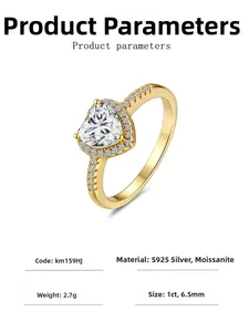 Macro shot of 1ct heart-shaped moissanite ring with halo setting in S925 silver