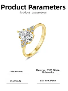 Detailed specifications of pear-cut moissanite ring with S925 silver and 18K gold plating
