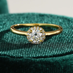 Luxurious 18K Gold Plated 925 Sterling Silver Round Moissanite Halo Ring For Women Zirconia Sparkling Wedding Engagement Jewelry