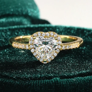 Classic 18K gold plated S925 silver heart shaped moissanite halo ring for women