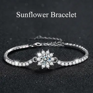 Bracelet Tournesol en Argent Sterling S925 de Luxe pour Femme Couleur D VVS1 Moissanite Chaîne Réglable Bijoux Avec Certificat GRA