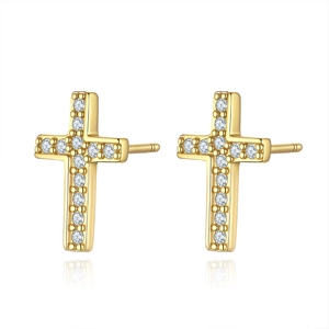 Cross-shaped D color moissanite stud earrings in 925 sterling silver with gold finish