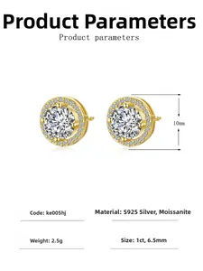 Detailed chart showing S925 silver 1ct moissanite halo stud earrings and measurements