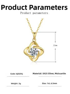 Detailed view of S925 silver 1ct moissanite four-leaf clover pendant with size labels