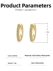 Detailed view of 12mm S925 silver moissanite hoop earrings with 18K gold plating
