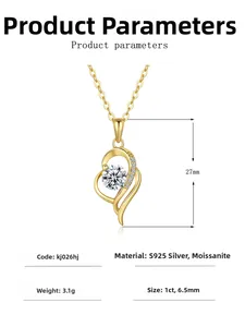 Dettaglio collana a cuore in argento 925 con moissanite da 1ct e dimensioni altezza 27mm