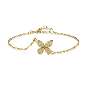 Bracelet papillon élégant en argent S925 plaqué or 18 carats avec moissanite étincelante