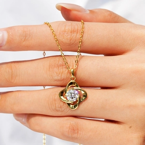 14K gold plated 925 sterling silver four-leaf clover necklace with sparkling moissanite stone
