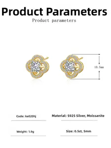 Technical dimensions of lucky four-leaf clover S925 silver moissanite stud earrings