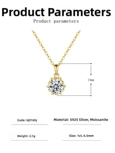 Detail of 925 sterling silver necklace showing 1ct moissanite pendant size and specs
