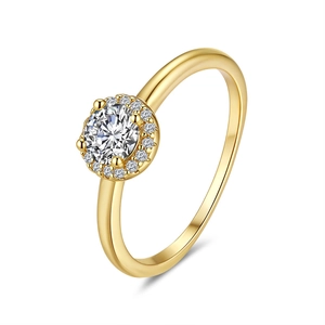 Luxury 18K gold plated S925 silver moissanite ring with round halo diamond setting