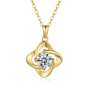 925 sterling silver four-leaf clover pendant necklace with moissanite in 14K gold finish