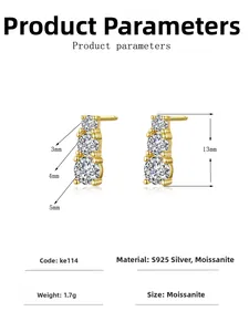 Detailed specs of S925 silver moissanite earrings with 13mm height and 3-stage stones