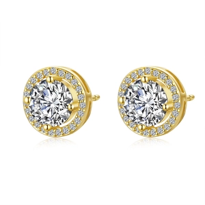 Classic S925 sterling silver halo moissanite stud earrings with a luxury round design