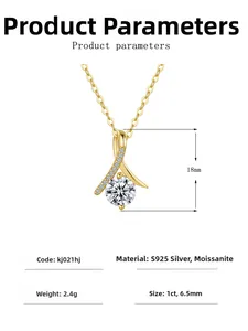 Vue détaillée du pendentif en argent 925 avec moissanite 1ct et hauteur de 18mm