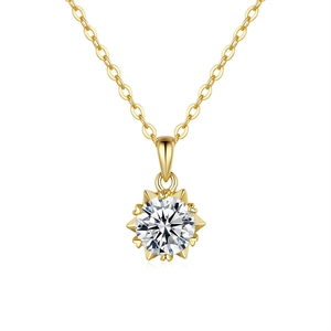 Classic 925 sterling silver snowflake pendant necklace with 14K gold plating and moissanite