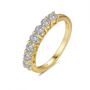 Classic 18K gold plated S925 silver seven-stone round moissanite row ring for women