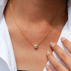 Classic 14K gold plated 925 silver necklace with sparkling round moissanite pendant