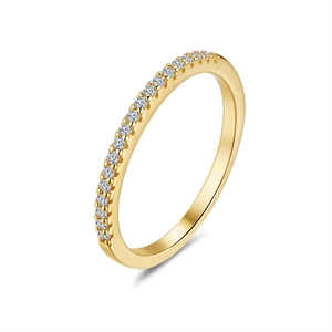 Bague demi-éternité en argent S925 plaqué or 18 carats avec pierres moissanites rondes