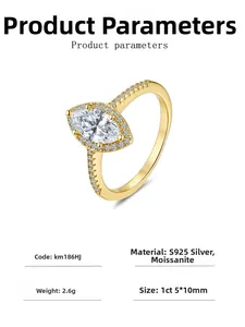 Macro shot of 1ct marquise cut moissanite ring with 18K gold plated S925 silver finish
