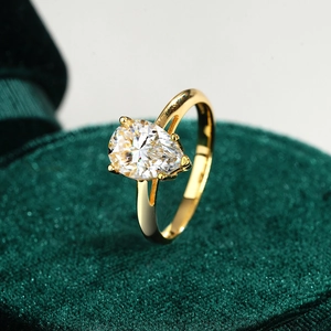 Pear cut moissanite ring with 18K gold plating on S925 silver in green velvet box