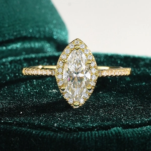 Luxurious 18K Gold Plated S925 Sterling Silver Marquise Cut Moissanite Halo Ring For Women Sparkling Pavé Wedding Engagement Ring Jewelry