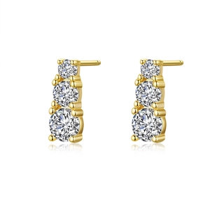 Classic S925 silver moissanite stud earrings featuring three graduated round stones