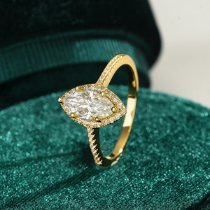 Marquise cut moissanite ring in 18K gold plated S925 silver on green velvet box