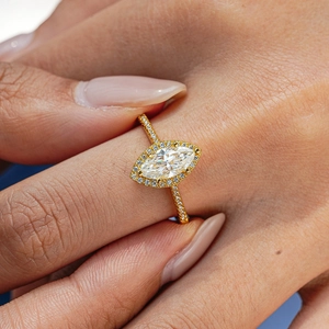 Marquise cut moissanite halo ring in 18K yellow gold finish over S925 sterling silver