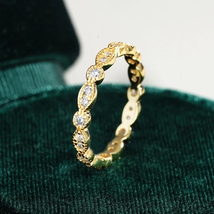 Vintage 18K gold plated S925 silver eternity ring with marquise bezel moissanite stones