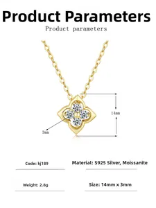 Detailed specs for 14K gold plated S925 silver clover necklace with moissanite stones