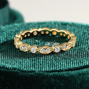925 Sterling Silver Moissanite Eternity Ring 18K Gold Plated Vintage Marquise Band Jewelry For Women Engagement Wedding