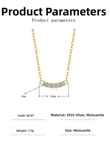 Detail showing 14K gold plated S925 silver necklace dimensions and 14mm moissanite smile pendant
