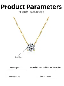 Dettagli del ciondolo in Moissanite 2ct in argento sterling S925 placcato oro 14K
