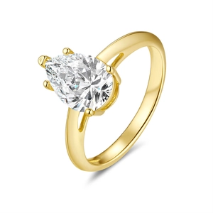 Teardrop halo ring in 18K yellow gold plated S925 silver with pear-cut moissanite stone