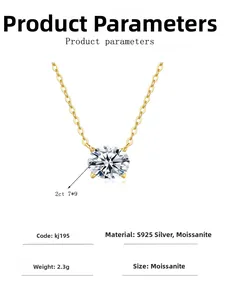 Détail du pendentif moissanite 2ct sur chaîne en argent S925 avec plaquage en or 14K