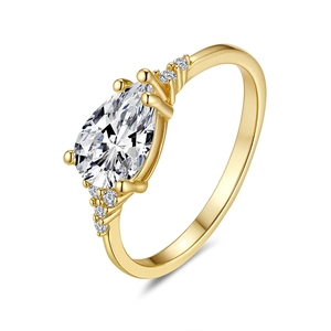 Bague en moissanite taille poire en argent S925 plaqué or 18K avec halo pavé