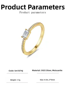 Detailansicht eines 0,5 ct Moissanit-Rings im Smaragdschliff aus 18K vergoldetem S925 Silber