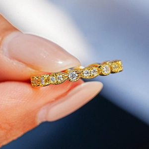 18K gold plated S925 silver marquise eternity ring with sparkling moissanite stones
