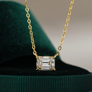 Rectangle emerald cut moissanite pendant on a 14K gold-plated 925 silver chain necklace