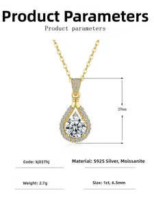 Detailed specs of teardrop moissanite necklace in 14K gold plated S925 silver