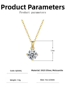 Détail du collier moissanite 1ct avec pendentif en argent S925 et dimensions de 13mm