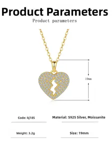 Detailed size specifications for lightning heart moissanite pendant in 925 silver