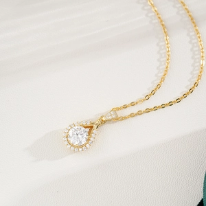 Elegant 14K gold plated 925 silver water drop moissanite pendant necklace for women