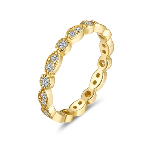 18K gold plated S925 sterling silver eternity ring with milgrain edge and moissanite stones
