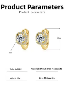 Detailed size chart for S925 silver moissanite halo earrings in gold finish