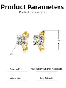 Detailed size parameters of gold S925 silver four-leaf clover moissanite hoop earrings