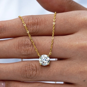 Collana in argento 925 placcata oro 14K con pendente in moissanite da 1 carato